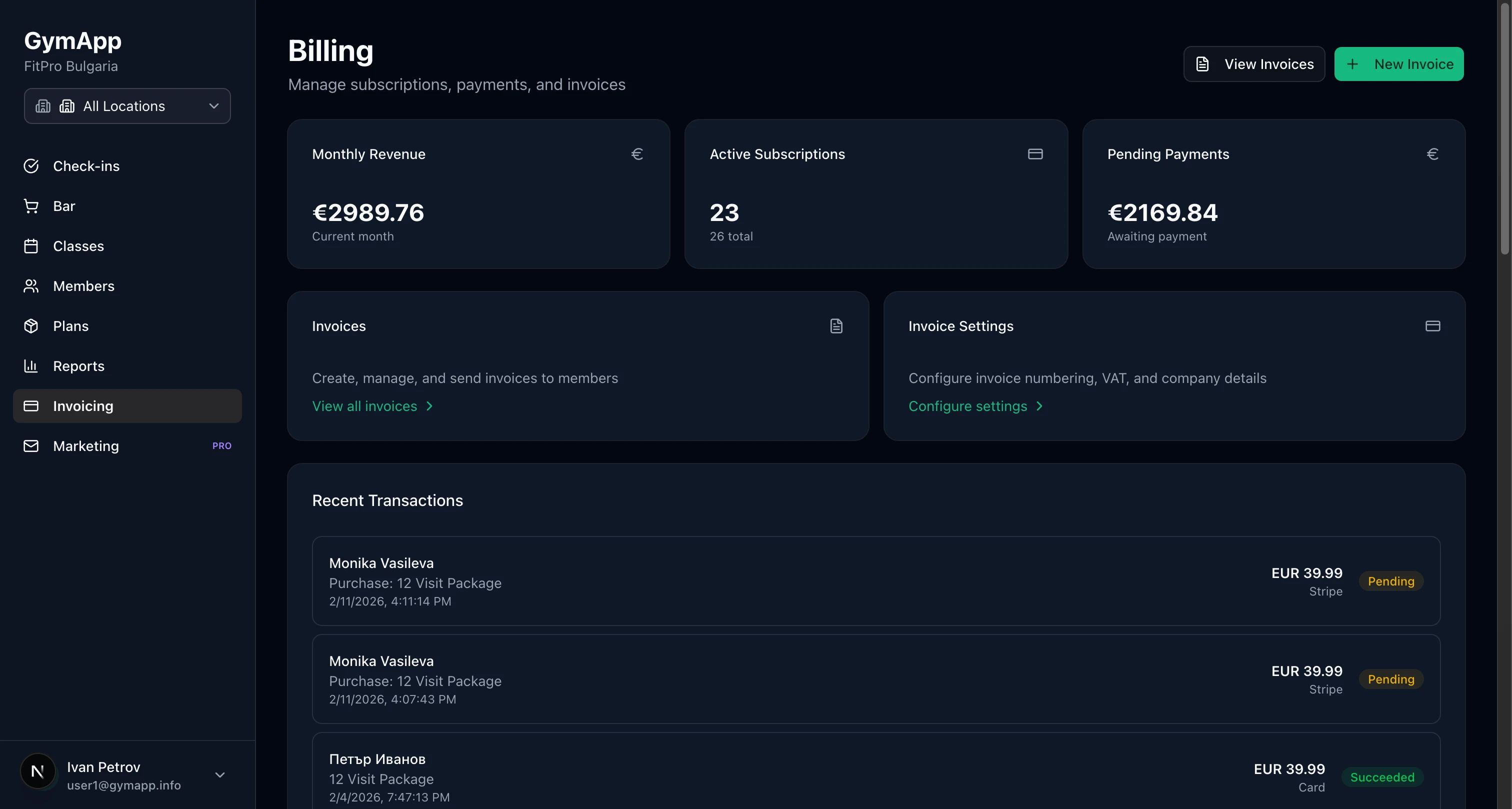 Billing form UI preview